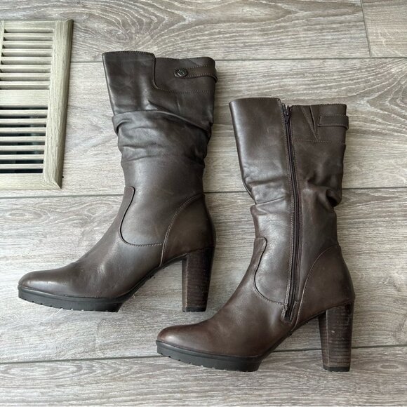 Blondo Rosaly Brown Leather Slouchy Heeled Mid Calf Boots Aqua Protect - Picture 8 of 16